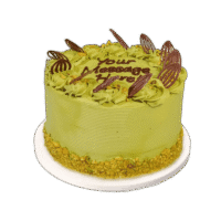 Premium pistachio celebration cake with chocolate decorations in Sheffield