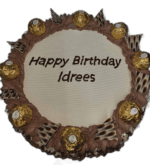 Round Ferrero celebration cake with Ferrero chocolates, chocolate decorations and personalised message option