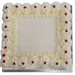 Custom Classic Celebration Cake decorated with cream rosettes and cherries, personalised and made fresh to order
