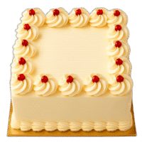Egg Free Classic Celebration Cake with cream swirls, red cherries and smooth icing, handmade in Sheffield