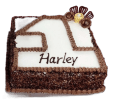 Egg Free Number 4 Birthday Cake with chocolate piping, Ferrero Rocher chocolates and chocolate fans, personalised with your own message, available in any number 0–9
