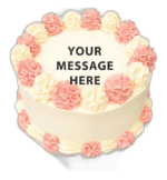 Egg Free Pink & White Celebration Cake with elegant pink and white cream swirls and a personalised message