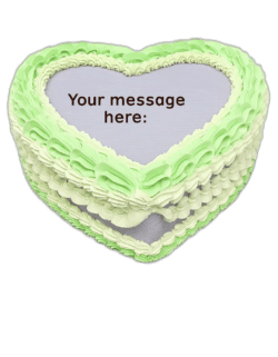 Egg Free heart-shaped celebration cake with elegant green and white decorative piping and personalised message option