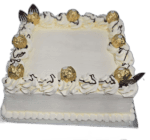 Personalised Ferrero Rocher chocolate cake with chocolate drizzle and decorative chocolate fans made by Cake Palace Sheffield
