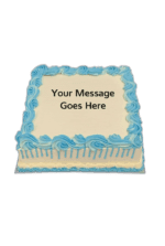 Egg Free Blue Drip Celebration Cake with blue icing border, drip design and personalised message, handmade in Sheffield