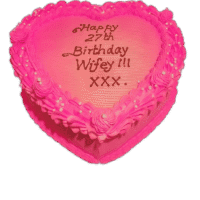 Egg Free Pink Heart Celebration Cake with a vibrant pink cream finish, decorative cream border, edible pearls and a personalised message.