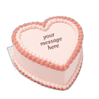Egg Free Pink Heart Celebration Cake with pink decorative piping and personalised message in Sheffield