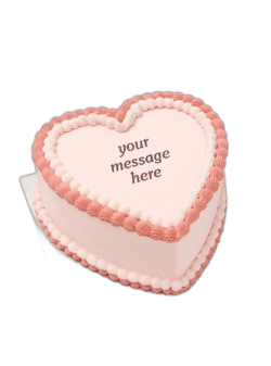 Egg Free Pink Heart Celebration Cake with pink decorative piping and personalised message in Sheffield