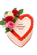 Egg Free Rose Heart Celebration Cake with fresh roses and red cream border, handmade in Sheffield