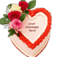 Egg Free Rose Heart Celebration Cake with fresh roses and red cream border, handmade in Sheffield