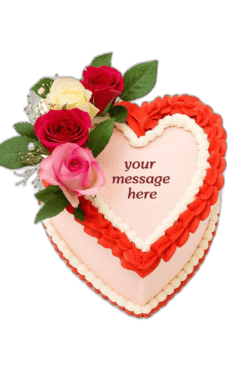 Egg Free Rose Heart Celebration Cake with fresh roses and red cream border, handmade in Sheffield