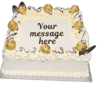 Egg Free Ferrero Rocher birthday cake decorated with Ferrero Rocher chocolates, chocolate fans and whipped cream in Sheffield