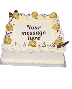 Egg Free Ferrero Rocher birthday cake decorated with Ferrero Rocher chocolates, chocolate fans and whipped cream in Sheffield