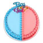 gender reveal cake for baby shower with pink and blue design