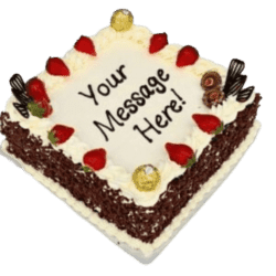 Egg Free Ferrero & Strawberry Celebration Cake decorated with fresh strawberries, Ferrero chocolates and chocolate flakes
