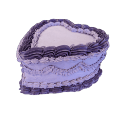 Egg Free Purple Heart Celebration Cake with lavender and deep purple cream borders and a smooth centre for a personalised message.