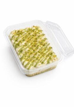 Classic Pistachio: whipped cream, pistachio sauce drizzle, chopped pistachios. Royal Pistachio: cream rosettes, whole pistachios, edible gold flak