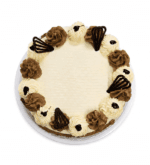Top view of Classic Chocolate & Vanilla Celebration Cake featuring chocolate and vanilla buttercream swirls, elegant chocolate piping, handcrafted chocolate decorations, and a smooth centre ready for a personalised birthday or celebration message. Freshly made in Sheffield.