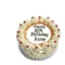 Round classic celebration cake with smooth fresh cream icing, piped cream rosettes, rainbow sprinkles, glazed cherries and personalised birthday message, traditional handmade celebration cake by Cake Palace UK.