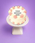 Egg Free Pink & White Celebration Cake with elegant pink and white cream swirls and a personalised message