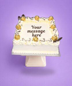 Egg Free Ferrero Rocher birthday cake decorated with Ferrero Rocher chocolates, chocolate fans and whipped cream in Sheffield