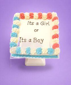 It's a Girl or It's a Boy Egg-Free Fresh Cream Gender Reveal Cake with pink and blue rosette border