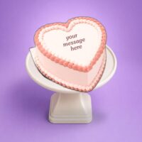 Egg Free Pink Heart Celebration Cake with pink decorative piping and personalised message in Sheffield