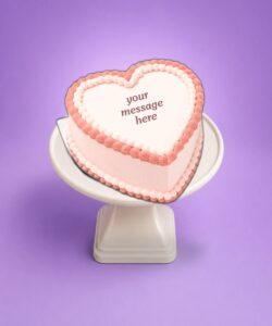 Egg Free Pink Heart Celebration Cake with pink decorative piping and personalised message in Sheffield