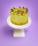 Premium pistachio celebration cake with chocolate decorations in Sheffield